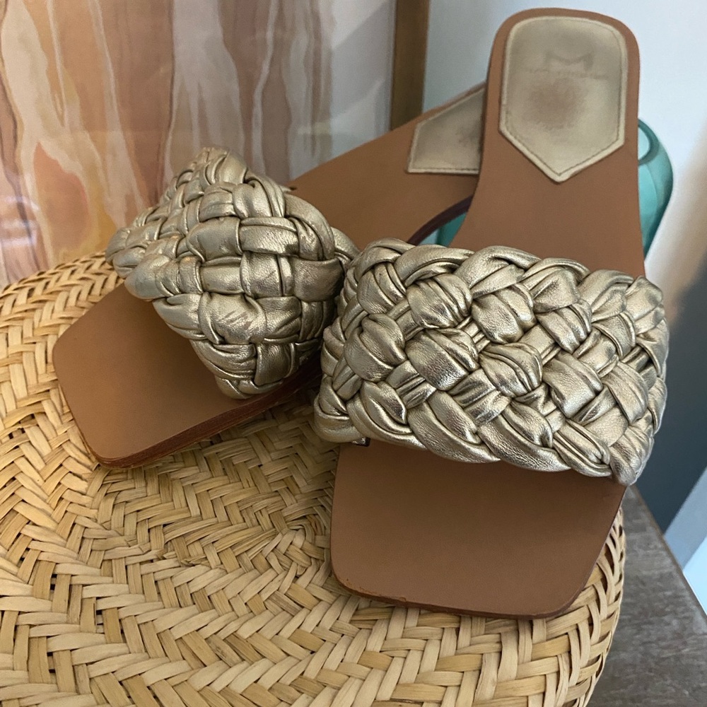 Marc Fisher Braided Metallic Slide Sandals in Gold